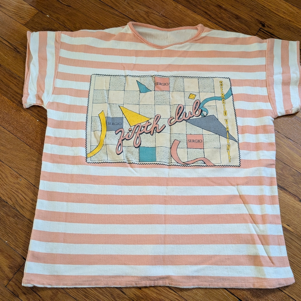 1980's SERGIO VALENTE FIFTH CLUB KNIT SHORT SLEEVE SWEATSHIRT